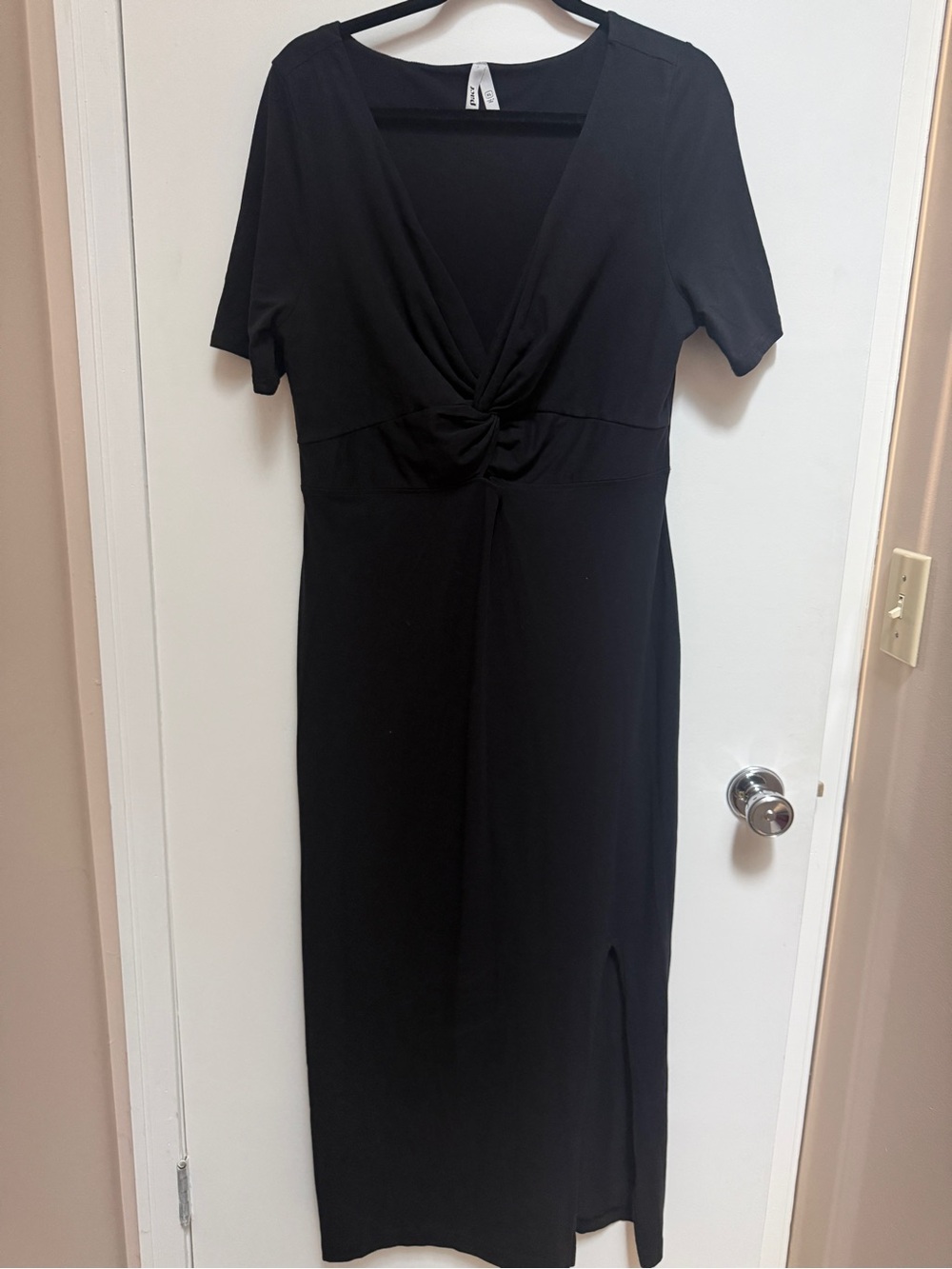 Pact Black Organic Cotton Twist Front Midi Dress Women’s XL | Side Slit